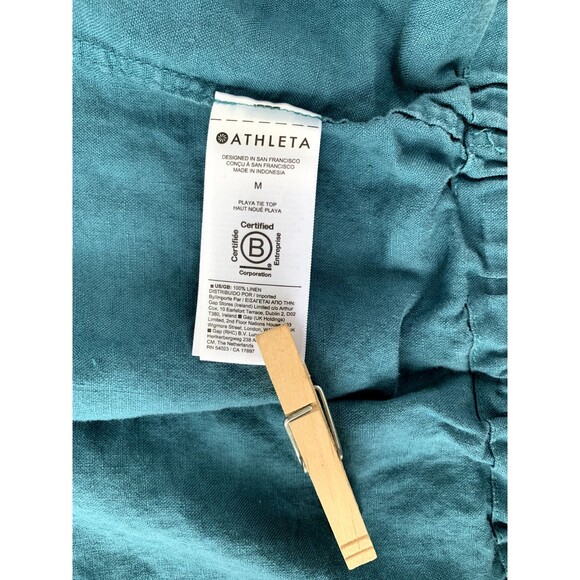 Athleta Women's Playa Tie Front Short Sleeve Linen Top Borealis Green Medium - Picture 11 of 12